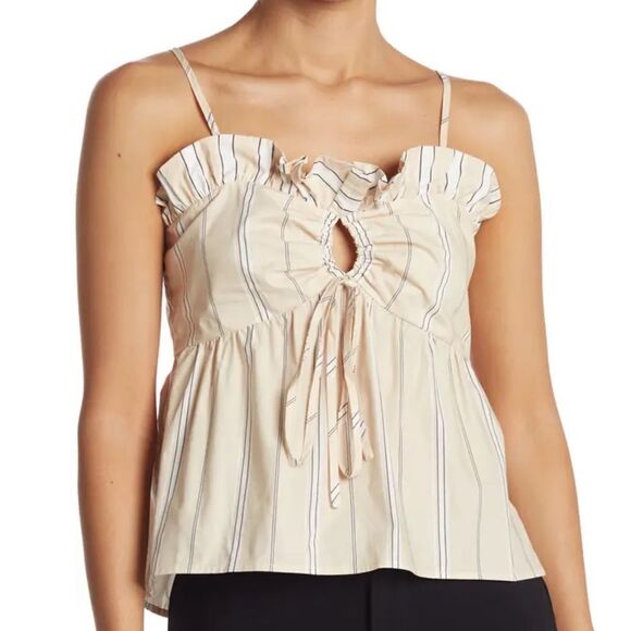 Maje Lesley La Ruffle Keyhole Spaghetti Strap Top Beige Size 1 (like US 2-4) - Picture 1 of 10